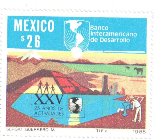 Imagen de ESTAMPILLA DE MEXICO XXV ANIVERSARIO DEL BANCO INTERAMERICANO DE DESARROLLO NUEVA 1985