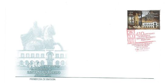 Imagen de SOBRE PRIMER DIA EMISION DE LA ESTAMPILLA CONMEMORATIVA 410 ANIV. DEL MUNICIPIO ESCOBEDO NUEVO LEON 2014