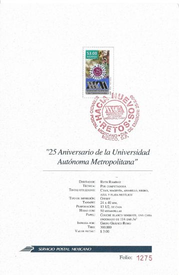 Imagen de HOJITA PRIMER DIA EMISION MEXICO UNIVERSIDAD METROPOLITANA 1999
