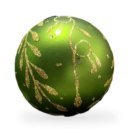 Imagen de Docena de esferas verdes con grabado dorado