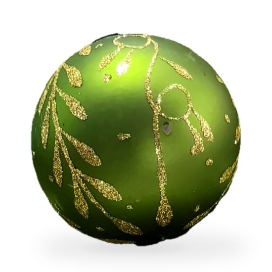 Imagen de Docena de esferas verdes con grabado dorado