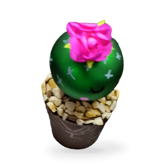 Imagen de Adorno de cactus con flor rosa en macetita