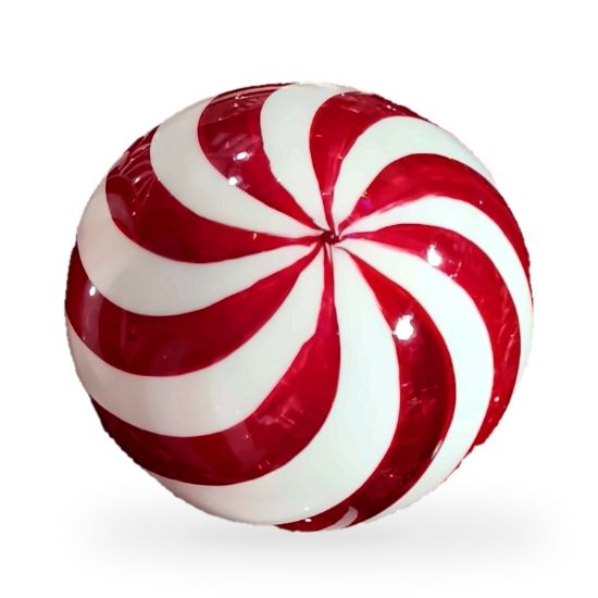 Imagen de Docena de esferas tipo caramelo rojo y blanco