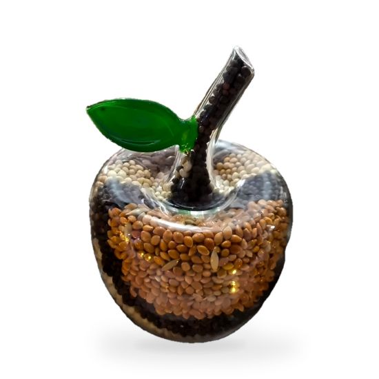 Imagen de Manzana de vidrio con semillas y hoja verde