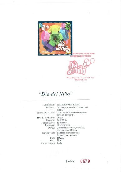 Imagen de HOJITA PRIMER DIA DE LA ESTAMPILLA CONMEMORATIVA DEL DIA DEL NIÑO 2014