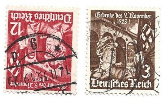 Imagen de ESTAMPILLAS DE ALEMANIA 1935 JUVENTUDES NAZIS CONMEMORA LA PROTESTAS DE NOVIEMBRE DE 1923 USADAS